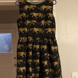 Vintage black minidress with gold glitter cats